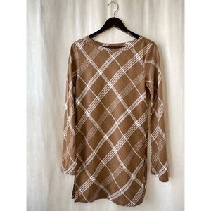 Uniqlo Brown/White Plaid Side Slit Blouse